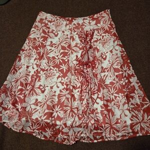 Touche Size 8 Flowy Red & White Skirt Zip Side Bow In Front Floral Lined